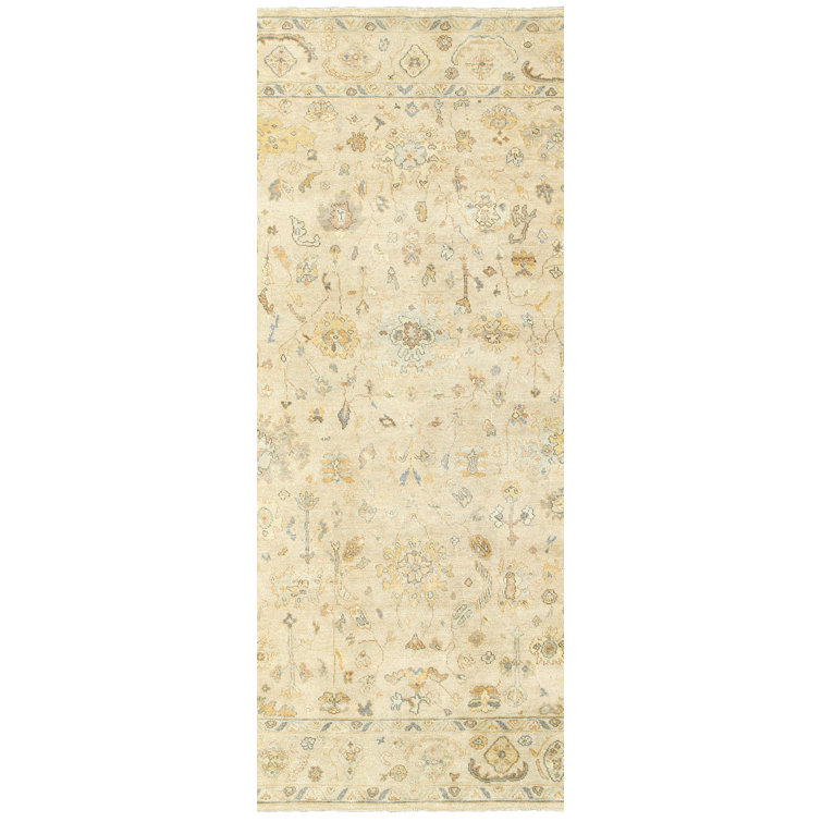 Hand-Knotted Gray and Beige Wool Runner Area Rug