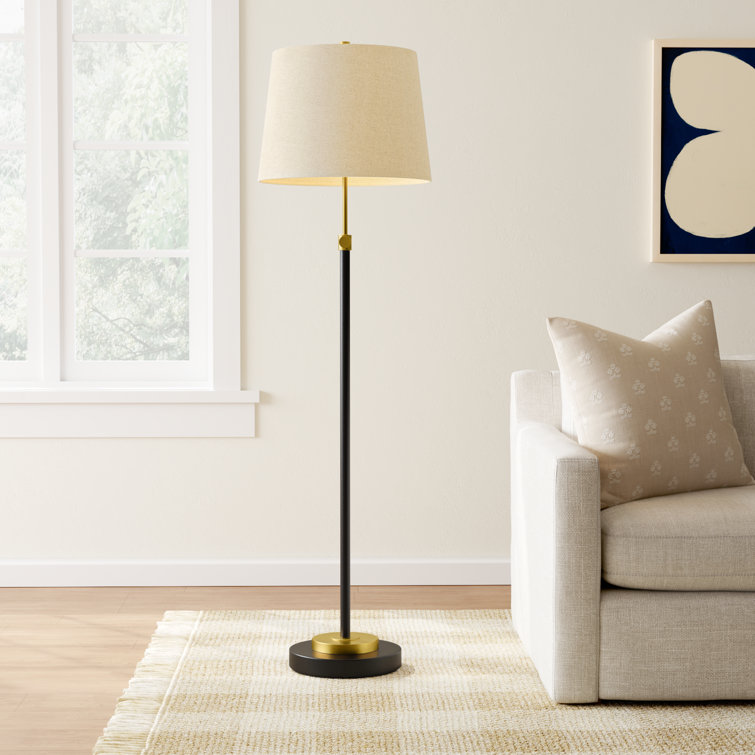 Adjustable Black and Gold Iron Floor Lamp with Linen Shade