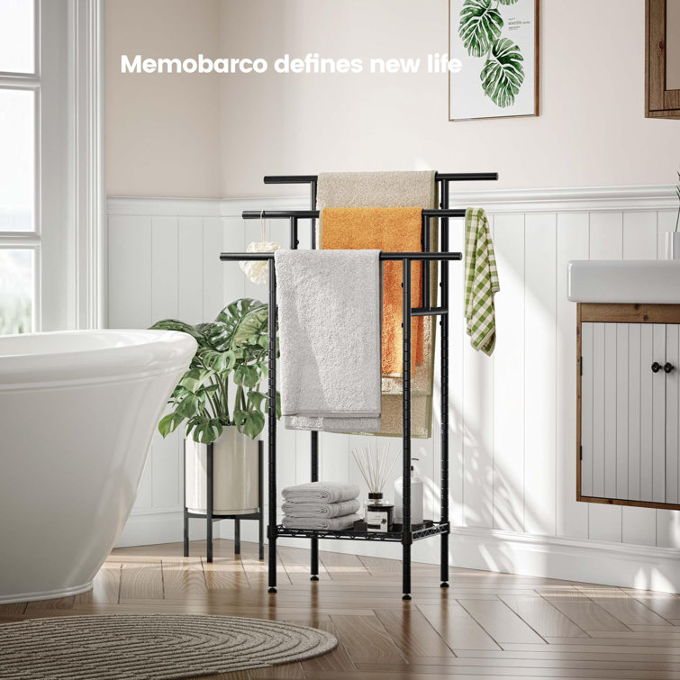Black 44" Tall 3-Tier Freestanding Metal Towel Rack with Basket