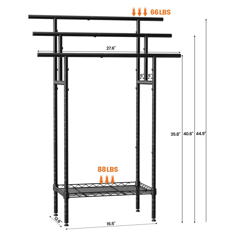 Black 44" Tall 3-Tier Freestanding Metal Towel Rack with Basket