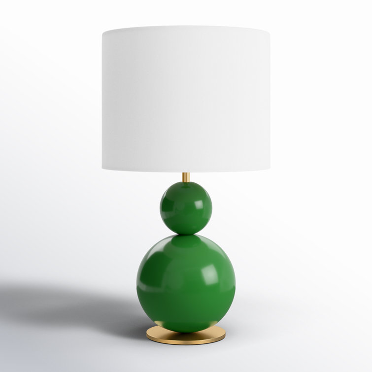 Green Steel Table Lamp with White Linen Drum Shade