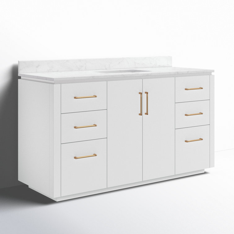 San 60'' White and Gold Freestanding Single Bathroom Vanity