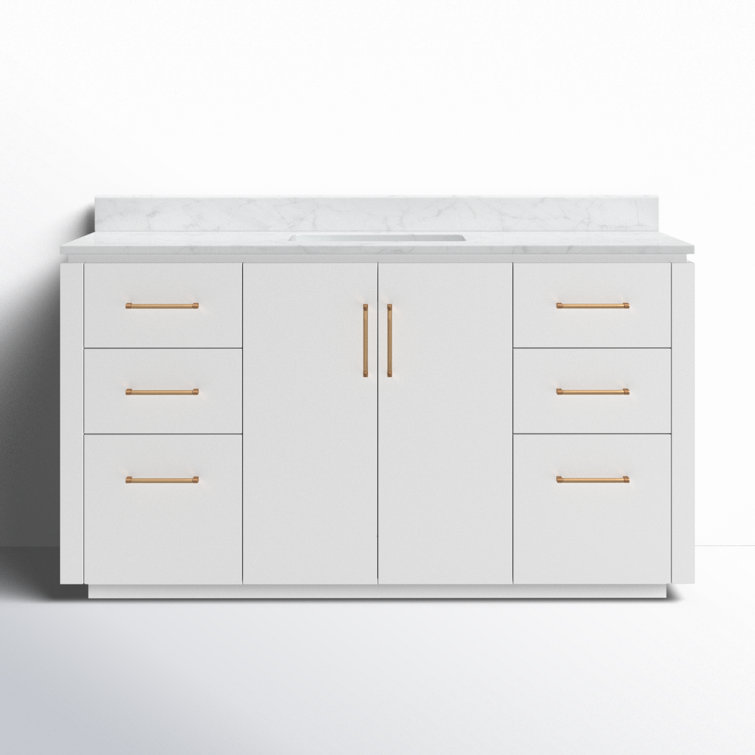 San 60'' White and Gold Freestanding Single Bathroom Vanity