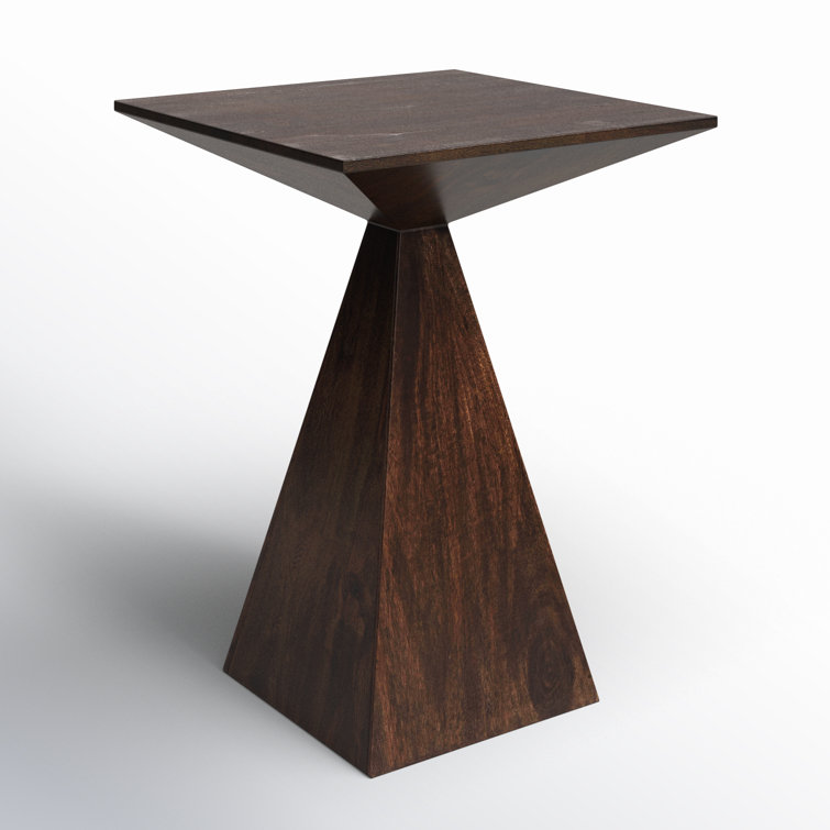 Triangular Mango Wood & Metal End Table with Storage - Coffee