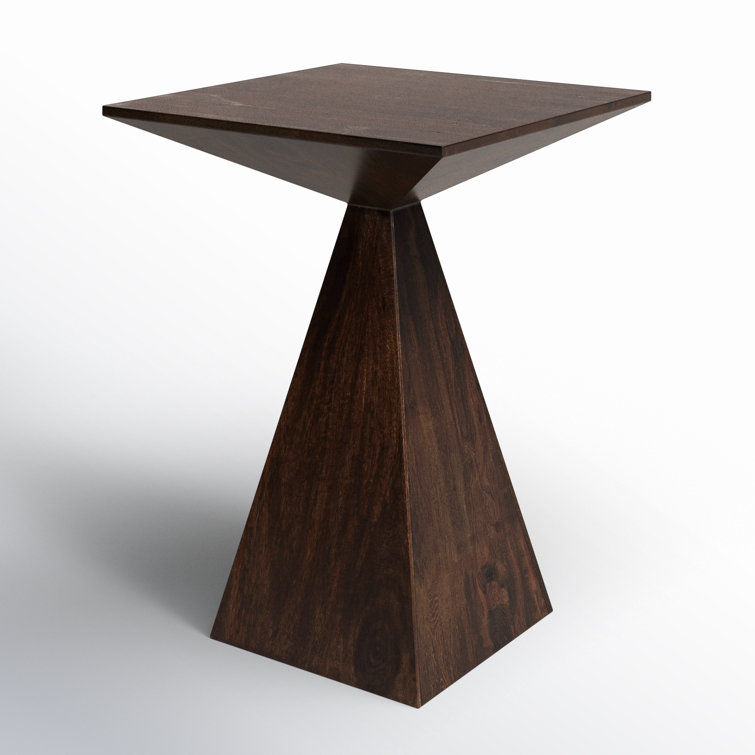 Triangular Mango Wood & Metal End Table with Storage - Coffee