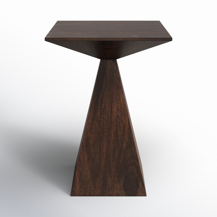 Triangular Mango Wood & Metal End Table with Storage - Coffee