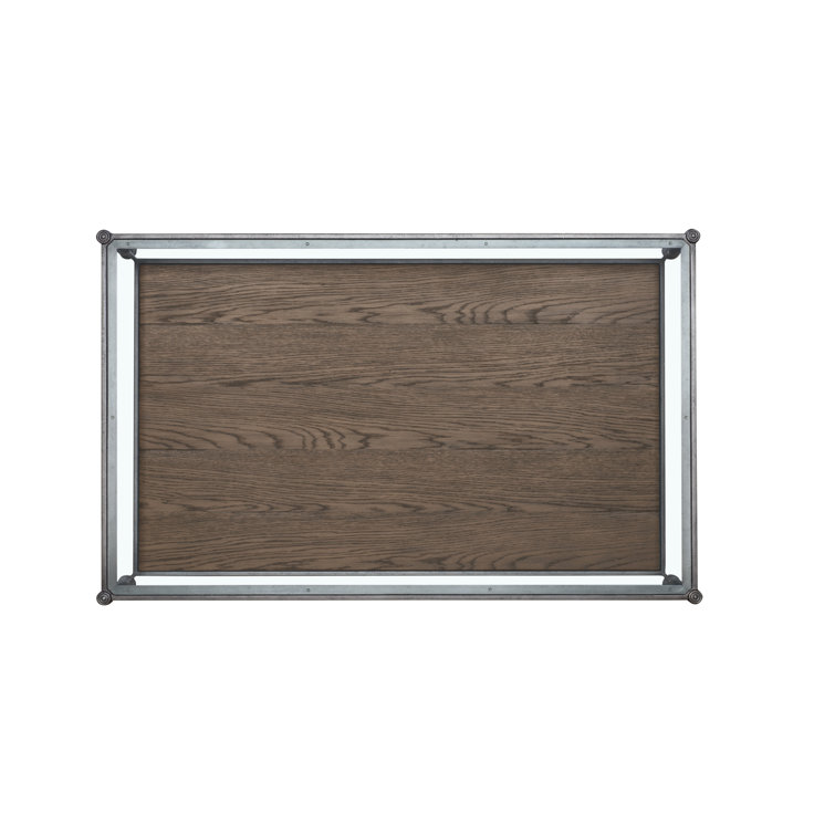 Brown Rustic Oak and Metal Glass Top Cocktail Table