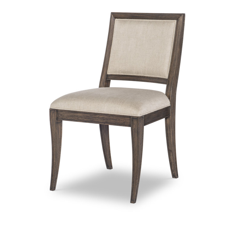 Rustic Brown Linen Upholstered Wooden Side Chair