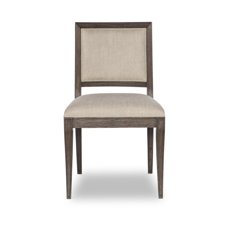 Rustic Brown Linen Upholstered Wooden Side Chair