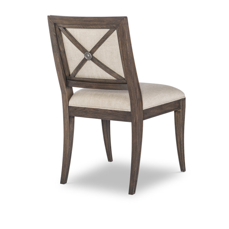 Rustic Brown Linen Upholstered Wooden Side Chair