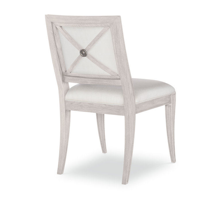 White Rustic Upholstered Side Chair with Wood Frame