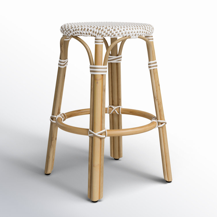 Beige and White Rattan Backless Counter Stool, 24"