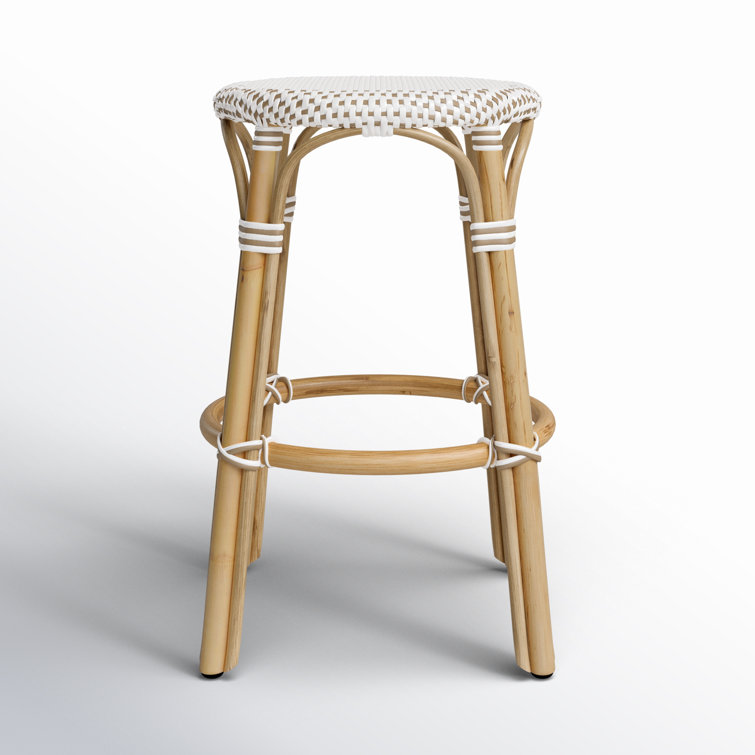Beige and White Rattan Backless Counter Stool, 24"