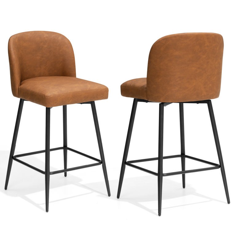 Saddle Brown Faux Leather Swivel Counter Stool with Metal Legs