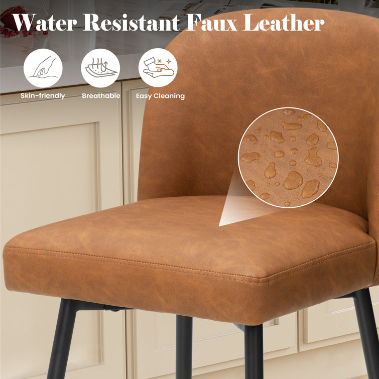 Saddle Brown Faux Leather Swivel Counter Stool with Metal Legs