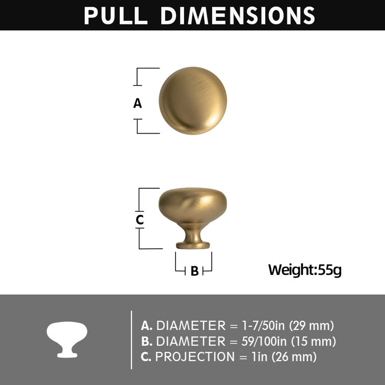 Champagne Bronze Round Mushroom Cabinet Knobs with Mounting Hardware