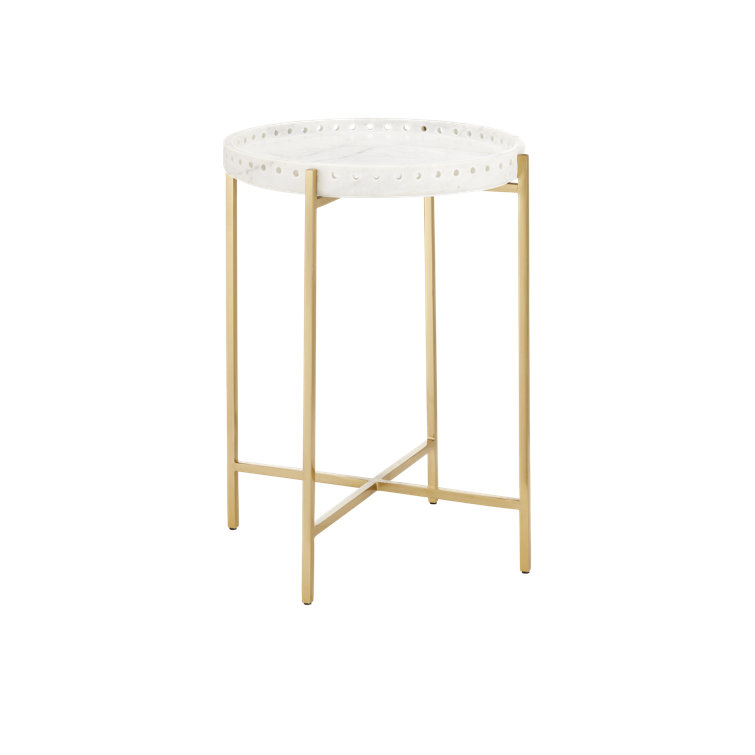 Freya White Marble and Gold Metal Round Accent Table