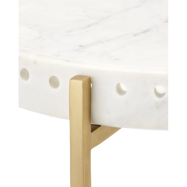 Freya White Marble and Gold Metal Round Accent Table