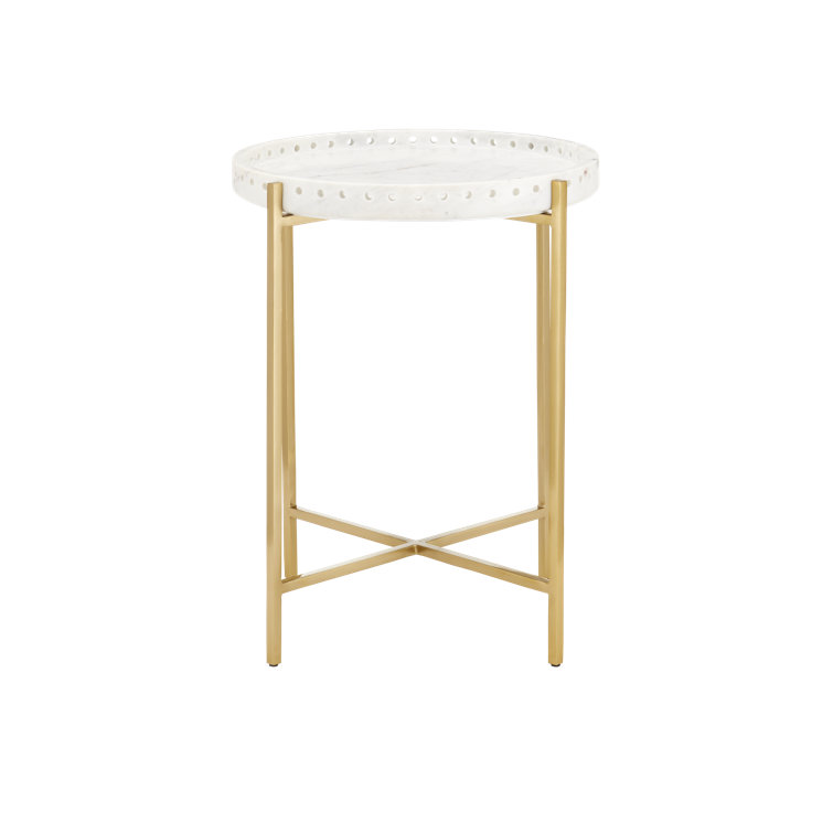Freya White Marble and Gold Metal Round Accent Table