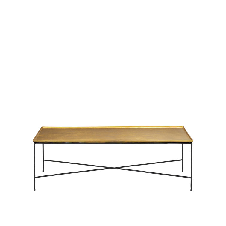 Antique Brass and Black Iron Rectangular Coffee Table