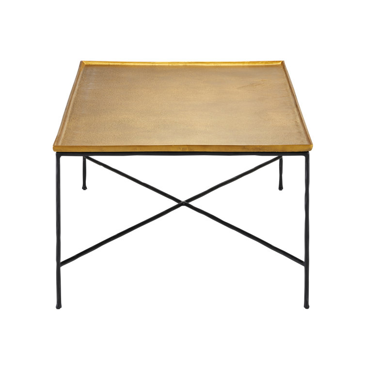 Antique Brass and Black Iron Rectangular Coffee Table
