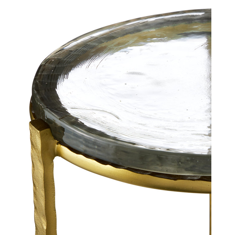 Gold Hammered Aluminum and Glass Round End Table