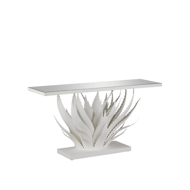 Agave White Mirrored Console Table with Metal Base