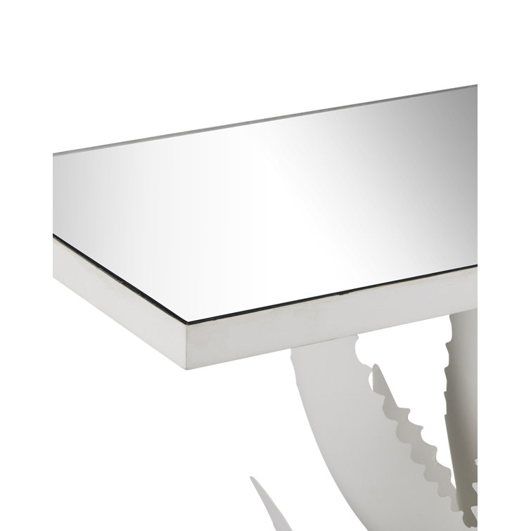 Agave White Mirrored Console Table with Metal Base