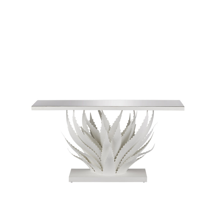 Agave White Mirrored Console Table with Metal Base