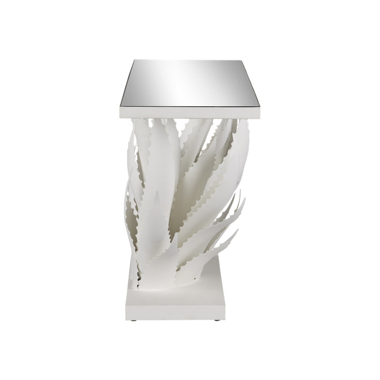 Agave White Mirrored Console Table with Metal Base