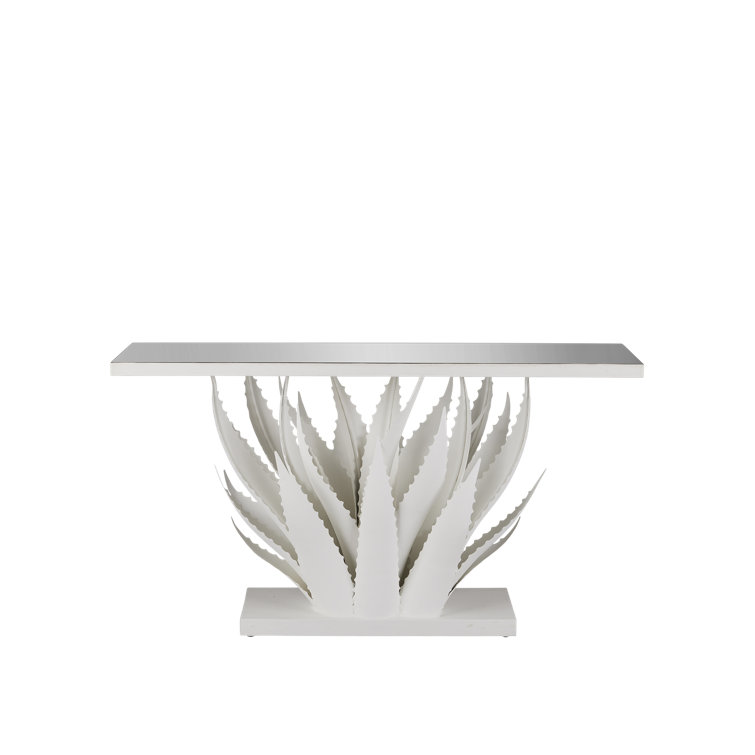 Agave White Mirrored Console Table with Metal Base