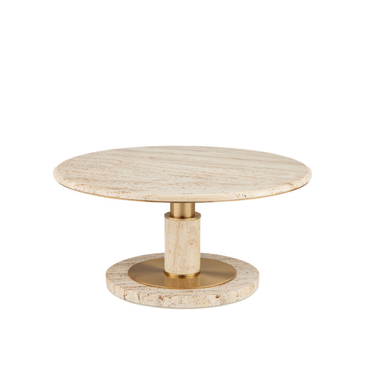Miles Travertine and Brass Round Cocktail Table