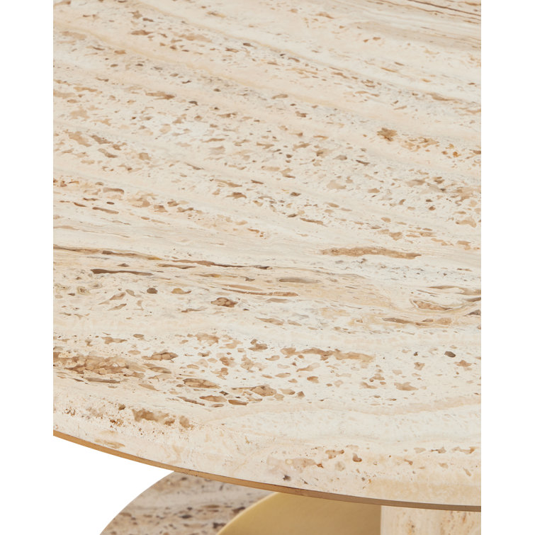 Miles Travertine and Brass Round Cocktail Table