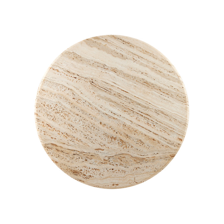 Miles Travertine and Brass Round Cocktail Table