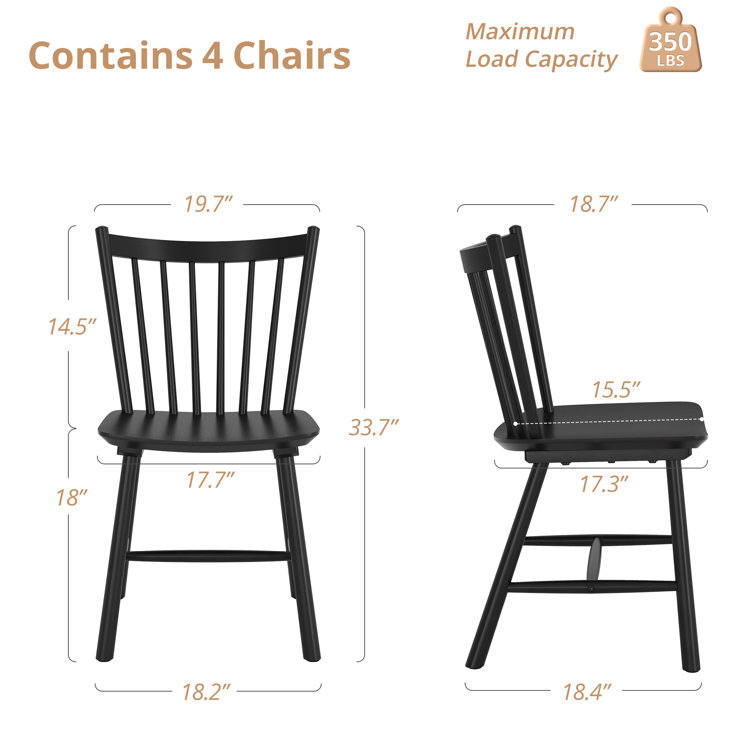 Black Solid Wood Windsor Slat Back Side Chairs, Set of 4