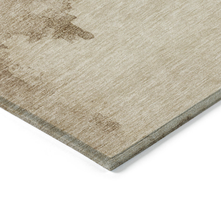Gold Abstract Synthetic Rectangular Washable Rug 3' x 5'