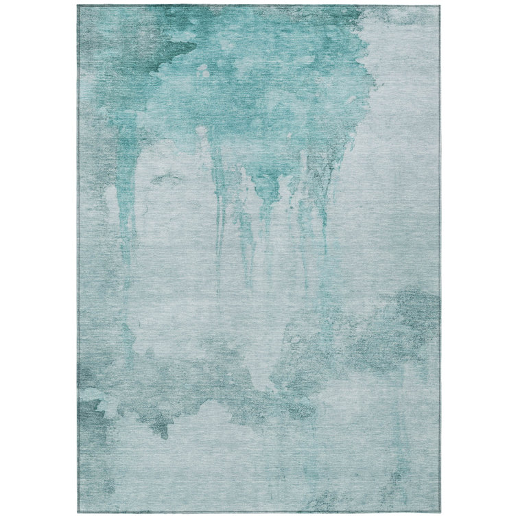 Teal Abstract Washable Indoor/Outdoor Rectangular Rug 3' x 5'