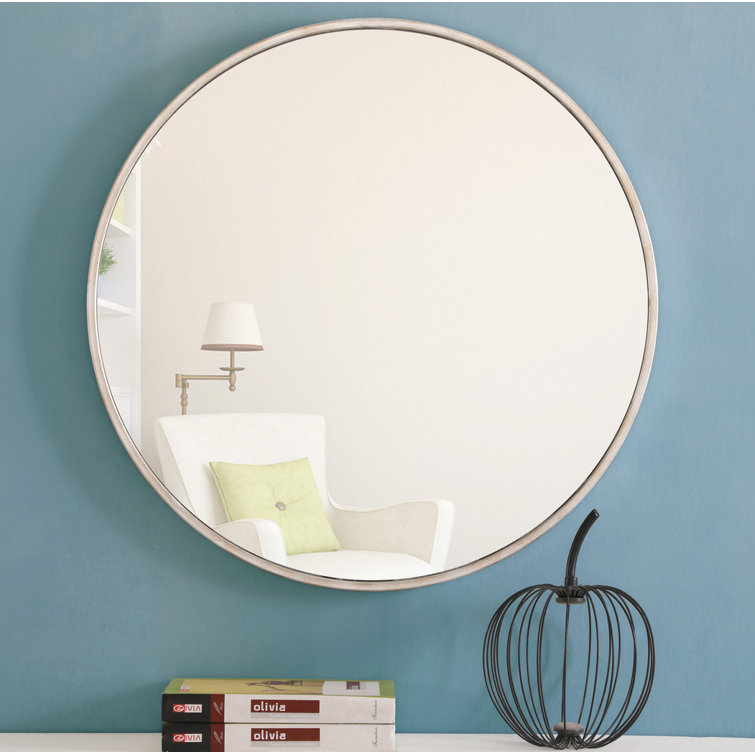 Silver Round Metal Frame Wall Mirror 32"