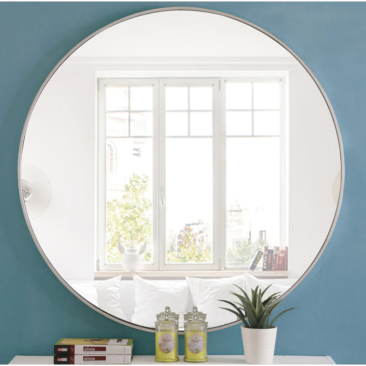Silver Round Metal Frame Wall Mirror 32"
