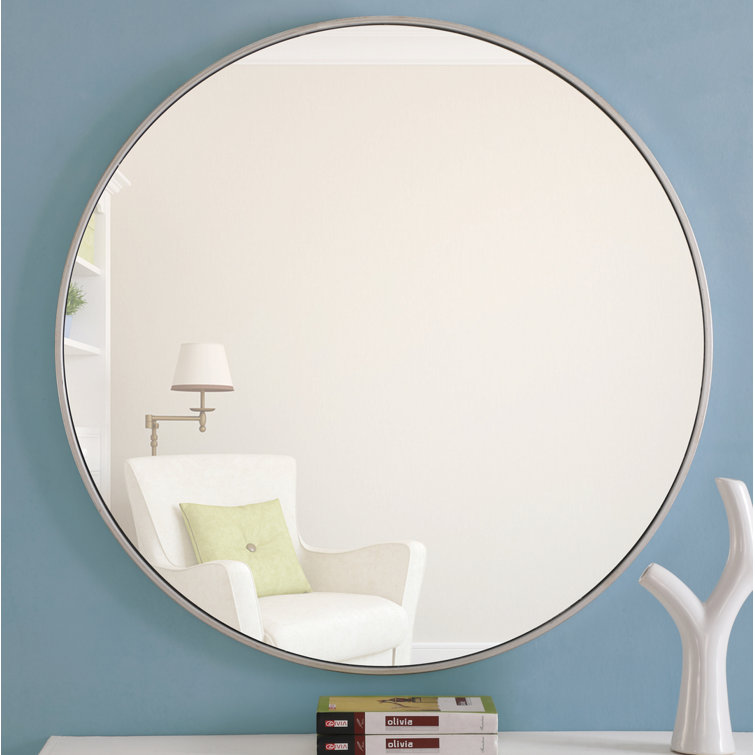 Silver Round Metal Frame Wall Mirror 32"