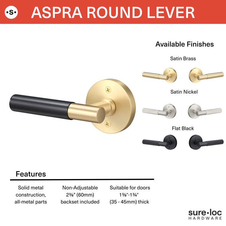 Aspra Round Satin Brass Dummy Door Lever with Knurled Grip