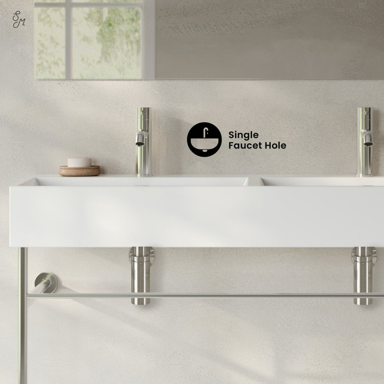 Claire 48" White Ceramic Double Basin Console Sink with Polished Chrome Legs