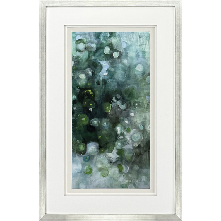 Turquoise Blue Abstract Canvas with Silver Leaf Frame