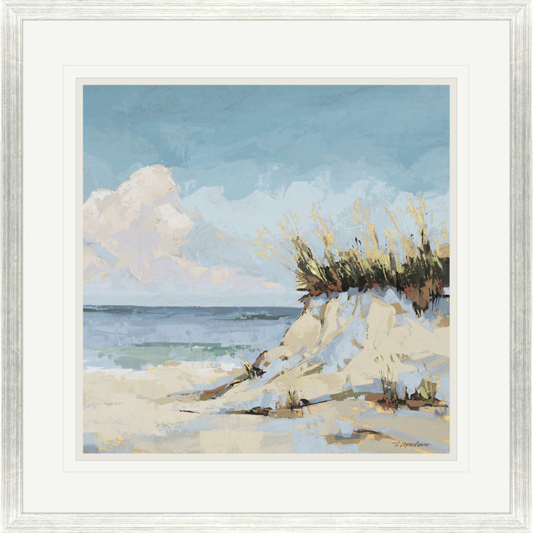 Silver Framed Coastal Landscape Art with White Mat