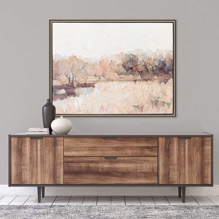 Serene Landscape Abstract on Canvas with Champagne Gold Frame