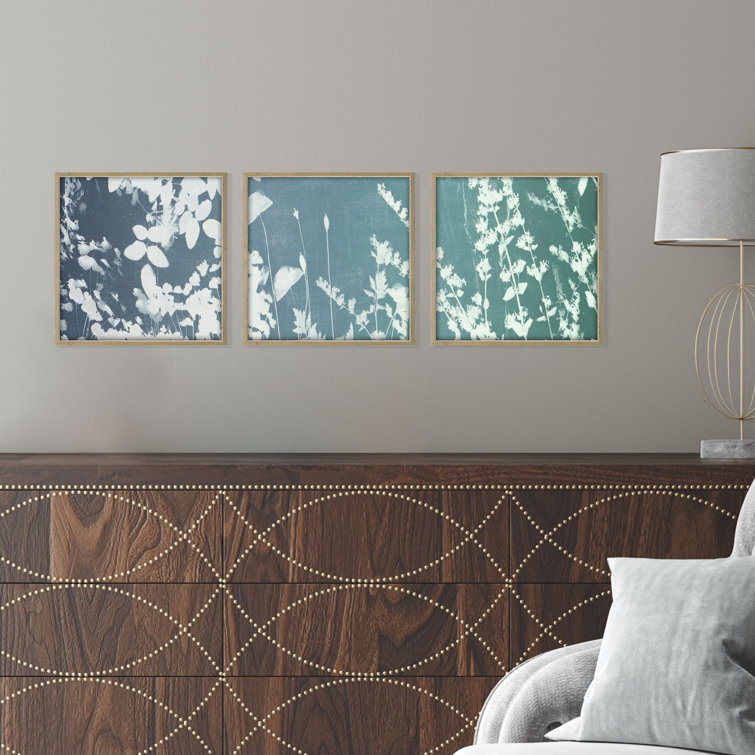 Transitional White Floral Canvas Art Set with Champagne Gold Frame