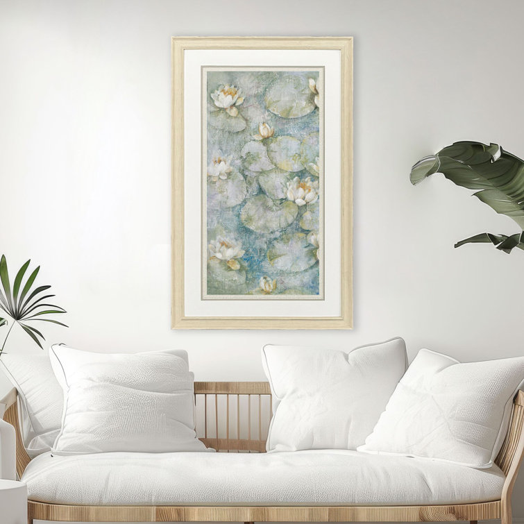 Distressed Ivory Wood Framed Waterlilies Canvas Print