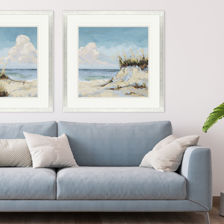 Silver Framed Coastal Landscape Art with White Mat