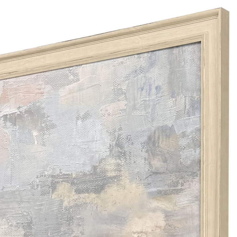 Sarah Lang Green and Gray Abstract Landscape Canvas with Distressed Ivory Frame