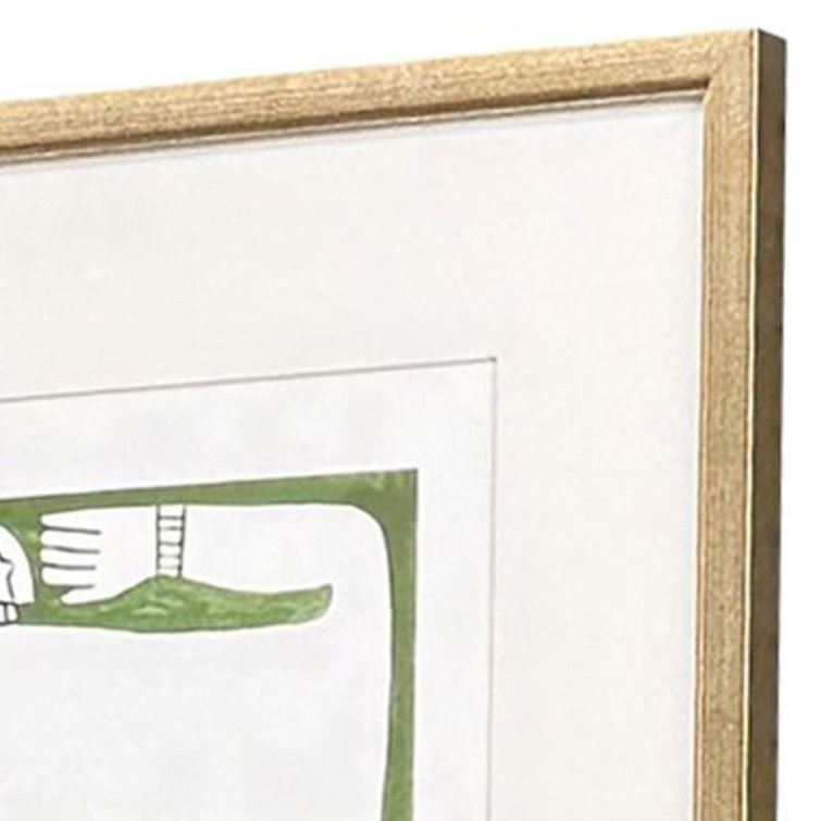 Green and White Abstract Canvas Art Set with Gold Frame